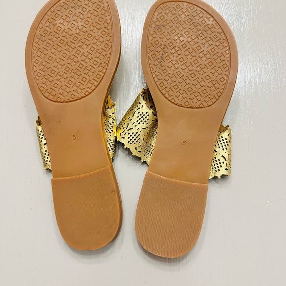 Tory Burch Metallic Gold Cut-Out Sandals - Picture 3 of 4